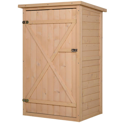 Large Outdoor Tool Shed with Shelving - Heavy-Duty Metal Frame & Natural Wood Construction, 75x56x115cm Weatherproof Storage Cabinet with Removable Shelves, Lockable Door & Ventilation System for Garden, Workshop, Patio - Cof