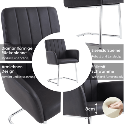 Eetkamerstoel Set – Stoel Eettafelstoel Zithoekstoel Bureaukamerstoel – Zwart Kunstleer – Metalen Zigzag Frame – Ergonomisch Comfort – Set Van 6