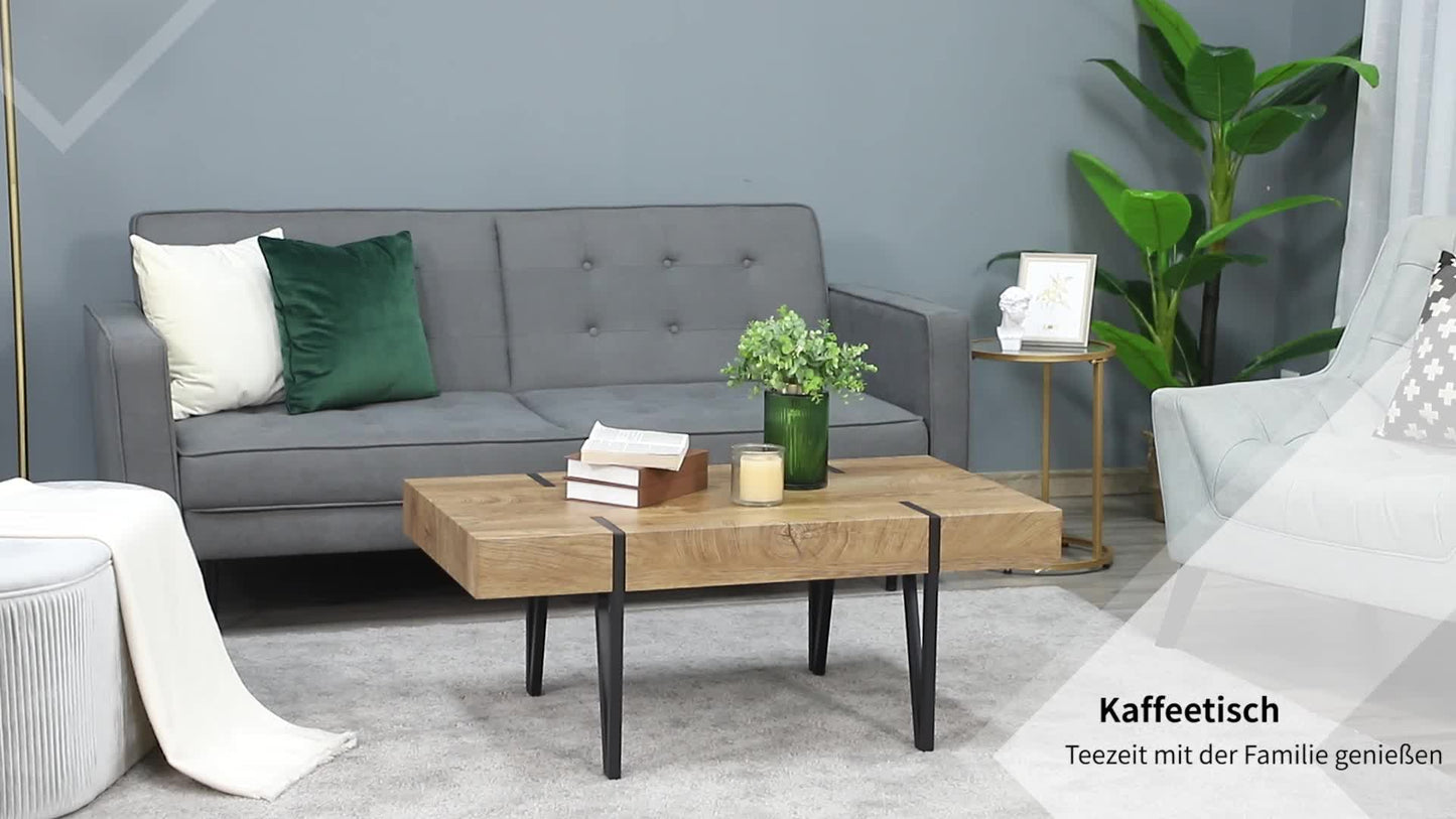 Salontafel – Woonkamertafel – Koffietafel – Bijzettafel – Industrieel – Massief Hout – Stalen Frame – Verstelbare Voetjes – 105x60x42 cm