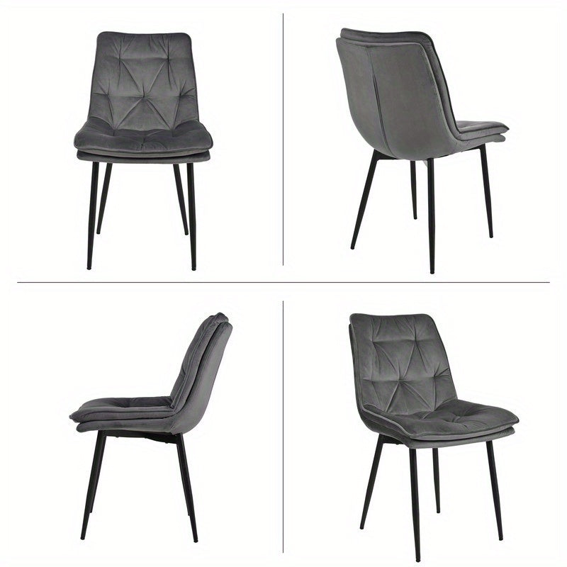Eetkamerstoel – Stoel Zonder Armleuning – Dining Chair – Zetel – Velvet Stoel – Ergonomische Rugleuning – Dubbele Laag Zitkussen – Zwart