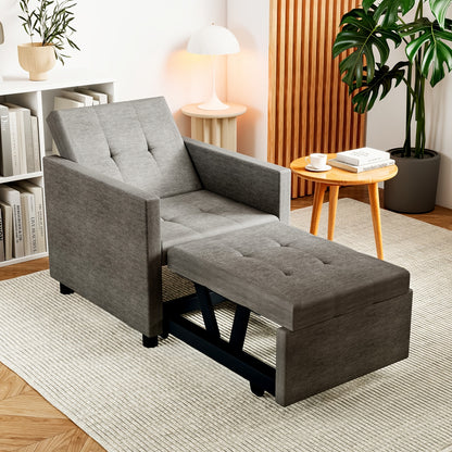 3-in-1 Sofa Bed Chair: Convertible Sleeper with Adjustable Backrest & Foldable Pull-Out Bed - Space-Saving Single Sofa Suitable for Small Apartments, Dorms, Studios - Assembly, Sturdy Frame, Modern Light Grey