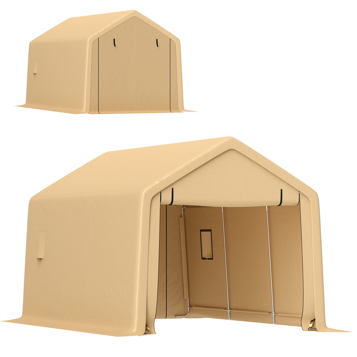 Carport – Buitenoverkapping – Garage – Autohoes – Schuur – Waterdicht PE Doek – Stevig Stalen Frame – Geel – 300x520x275 cm – Rolbare Afsluitbare Deur