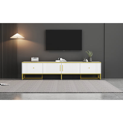 Tv Kast – TV Meubel – Lowboard – TV Dressoir – Media Meubel – Elegant Wit Met Gouden Rand – 180x40x40 cm – Voor Televisies Tot 80 Inch