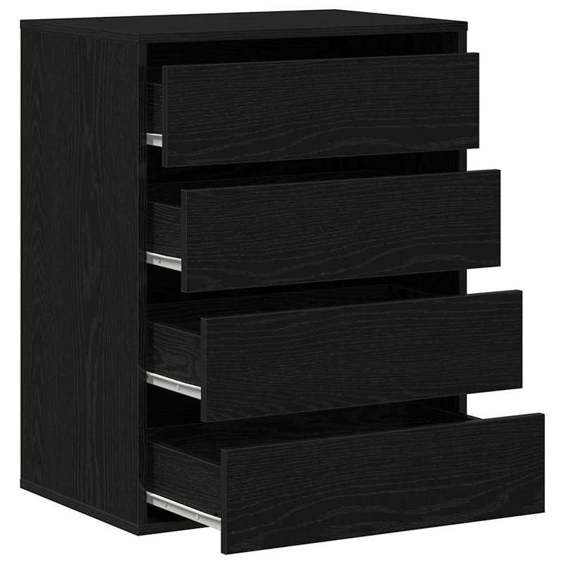Modern Black Oak Chest of Drawers - 4-Drawer Heavy-Duty Wood Storage Cabinet with Lockable Shelves/Lockable Cabinet (Engineered Wood), Black & Oak, Minimalist Dresser for Bedroom, Living Room, Office Organizer (Easy Assembly,