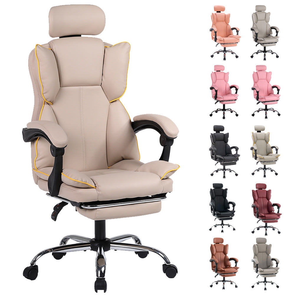Gamingstoel – Bureaustoel – Game Chair – Werkstoel – Stoel Beige met Gouden Accenten – Ergonomisch Ontwerp – Verstelbare Hoogte