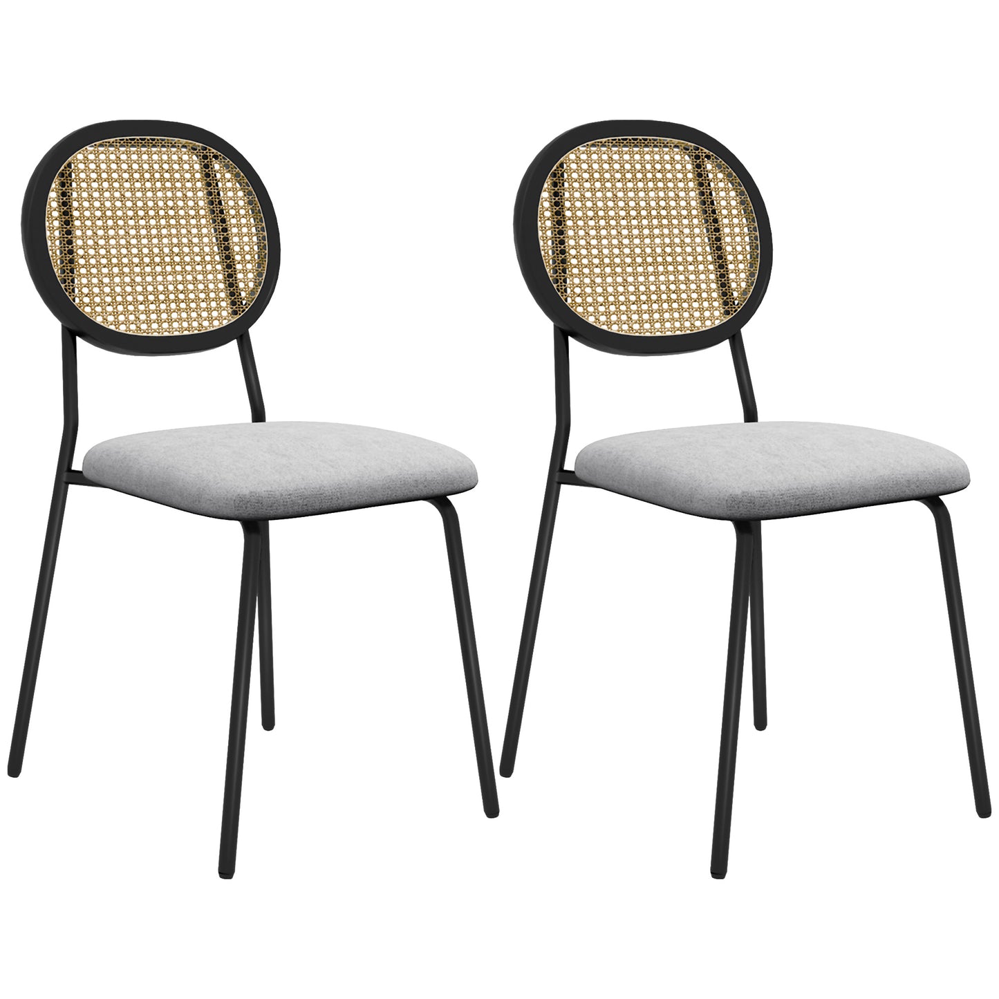 Eetkamerstoel – Keukenstoel – Stoel – Kuipstoel – Bohemian Stoel – Rattan Rugleuning – Ademend Linnen Stof – Stalen Frame – Set van 2 – Max 120 kg