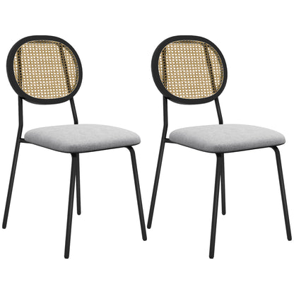Eetkamerstoel – Keukenstoel – Stoel – Kuipstoel – Bohemian Stoel – Rattan Rugleuning – Ademend Linnen Stof – Stalen Frame – Set van 2 – Max 120 kg