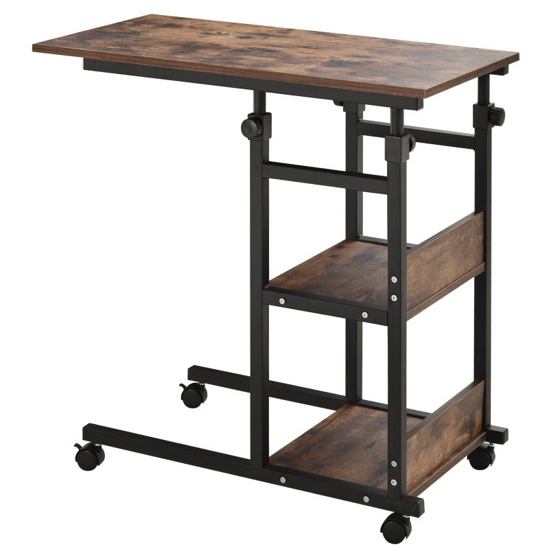 HOMCOM Heavy-Duty Adjustable Height Side Table with Wheels - Extendable/Retractable End Table, Space-Saving Mobile Desk, Sturdy Metal Construction, Easy Assembly for Living Room, Home Office, Bedroom - Modern Industrial Furni
