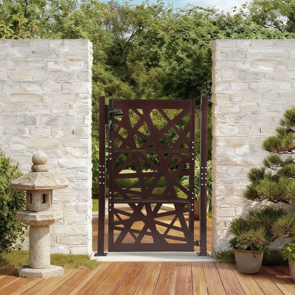 Garden Gate | 105cm x 150cm Brown Metal Gate, Privacy Screen Type, Galvanized Steel, Brand NaMaSyo