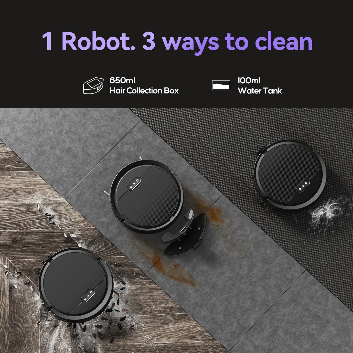 Robotstofzuiger – Stofzuiger Robot – Dweilrobot – Automatische Cleaner – Draadloos Met App – 4500mAh Batterij – Compact 31x31x7,6 cm