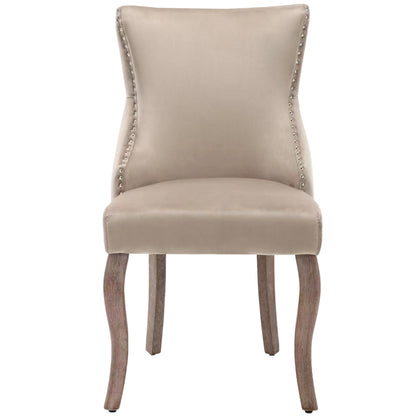 Eetkamerstoel – Woonkamerstoel – Gestoffeerde Stoel – Kuipstoel – Lounge Stoel – Beige Fluweel – Unieke Knoprug – Massief Houten Gebogen Poten