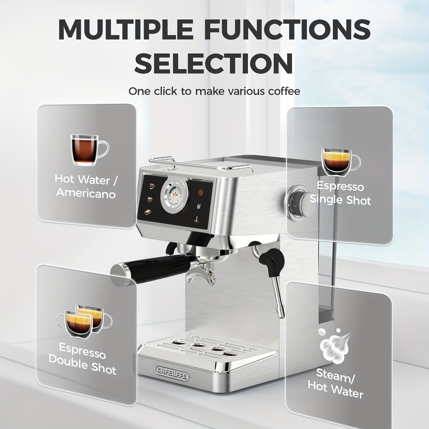 CAFELFFE MK-902 Semi-automatic Italian Espresso, Automatic Pressure Relief, Stainless Steel Body, Commercial Configuration for Home Use, 58mm, 20bar Hot and Cold Extraction, PID Temperature Control, Suitable for Home and Offi