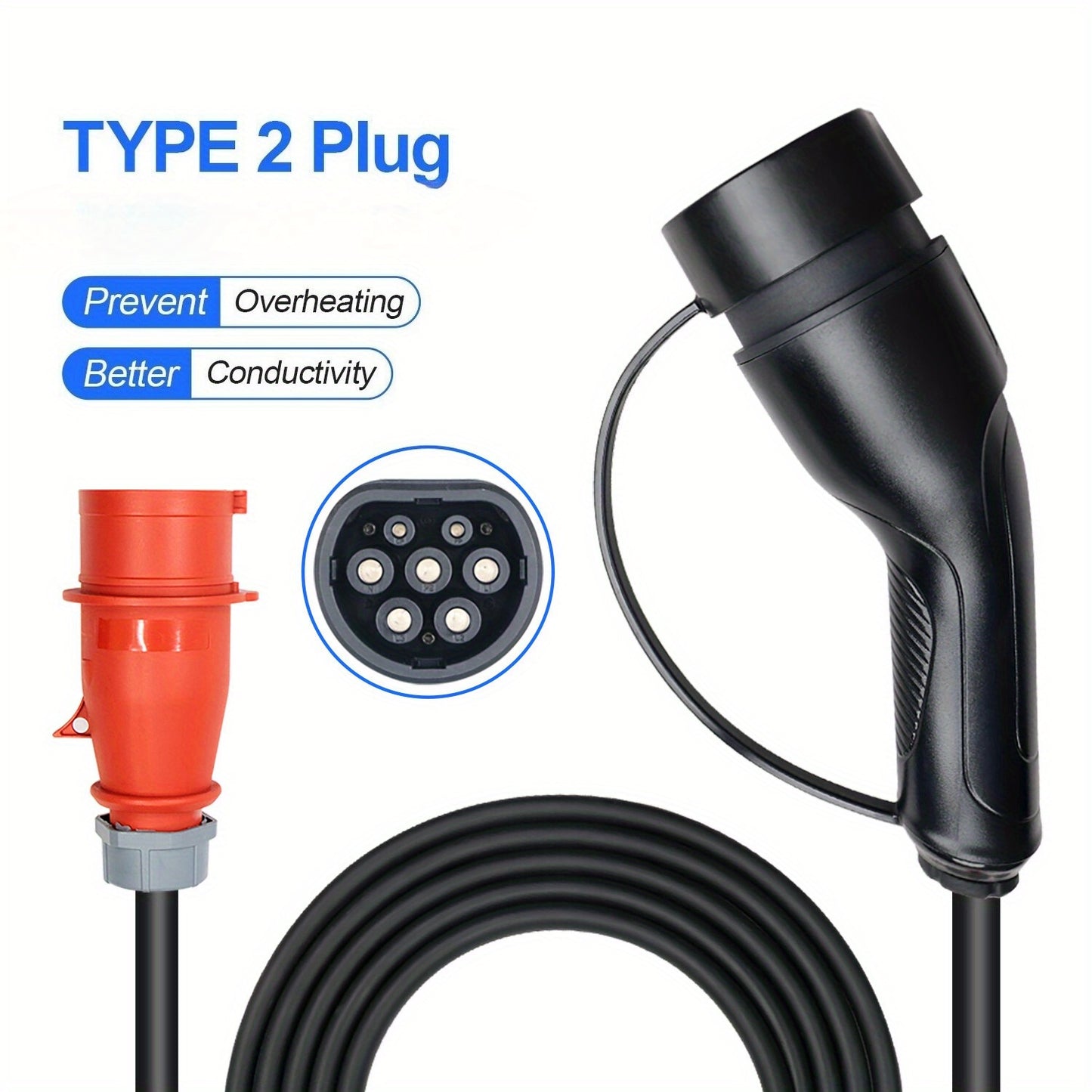 11 kW EV-lader – Elektrische Auto Oplader – Type 2 Laadpaal – Mobiele EV Charger – Snel Opladen – 16A 3-Fase 220-240V – Draagbaar Met EU-Stekker – Wandmontage Mogelijk