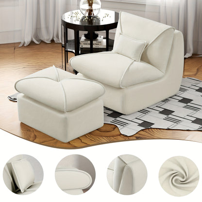 Relaxstoel – Fauteuil – Lounger – Zitzak – Lounge Stoel – Ergonomisch Ontwerp – Zachte Lichtbeige Chenille Bekleding