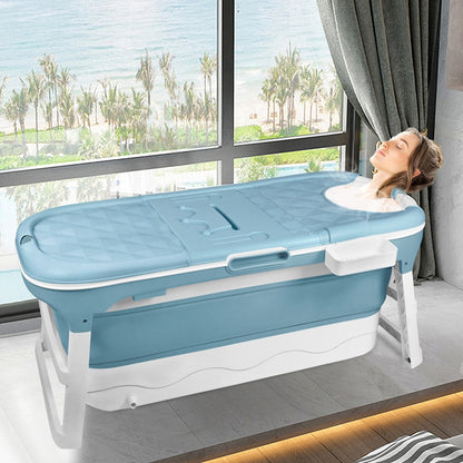 Inklapbare Badkuip Volwassenen – Opvouwbaar Bad – Mobiele Badkuip – Extra Groot Bad – Draagbare Badkuip – 128 x 62 x 52 cm – Duurzaam PP & Siliconen – Warmtebehoud Met Afdekking