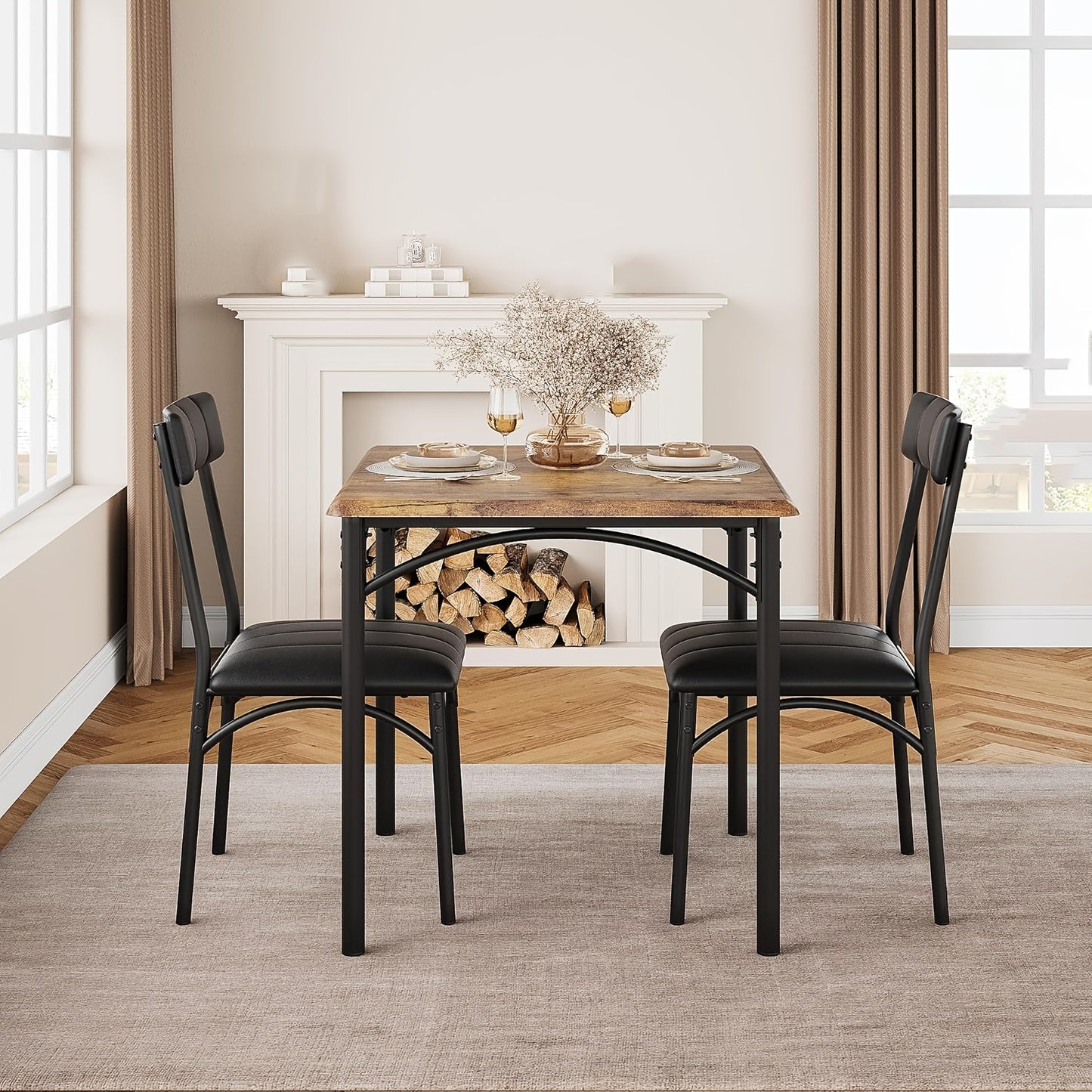 Eetkamerset – Dinerset – Tafel Met Stoelen – Eettafelset – Keukentafelset – Retro Bruin – MDF Met Metalen Frame – Comfortabele Gestoffeerde Stoelen