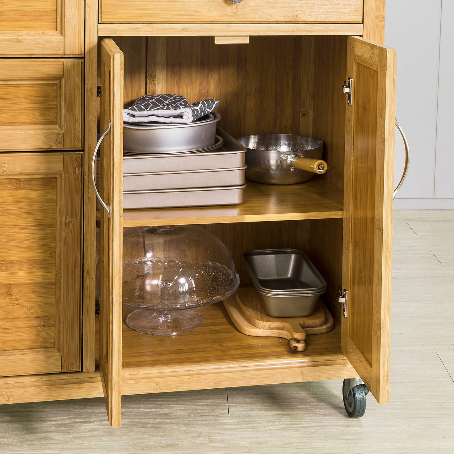 Keukentrolley – Keukenwagen – Serveerwagen – Werkbank op Wielen – Barwagen – Roestvrijstalen Werkblad – Vier Laden – Verstelbare Plank – 115x92x46 cm