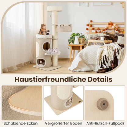 Kattenkrabpaal – Krabpaal – Krabmeubel – Kattenhuis – Klimpaal – 2-laags met Sisal Bekleding – Inclusief Hangmat en Speelballen
