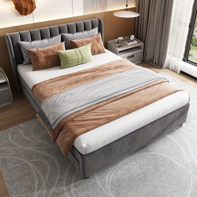 Upholstery bed 140 x 200cm with a slatted frame backrest 2 drawers gray