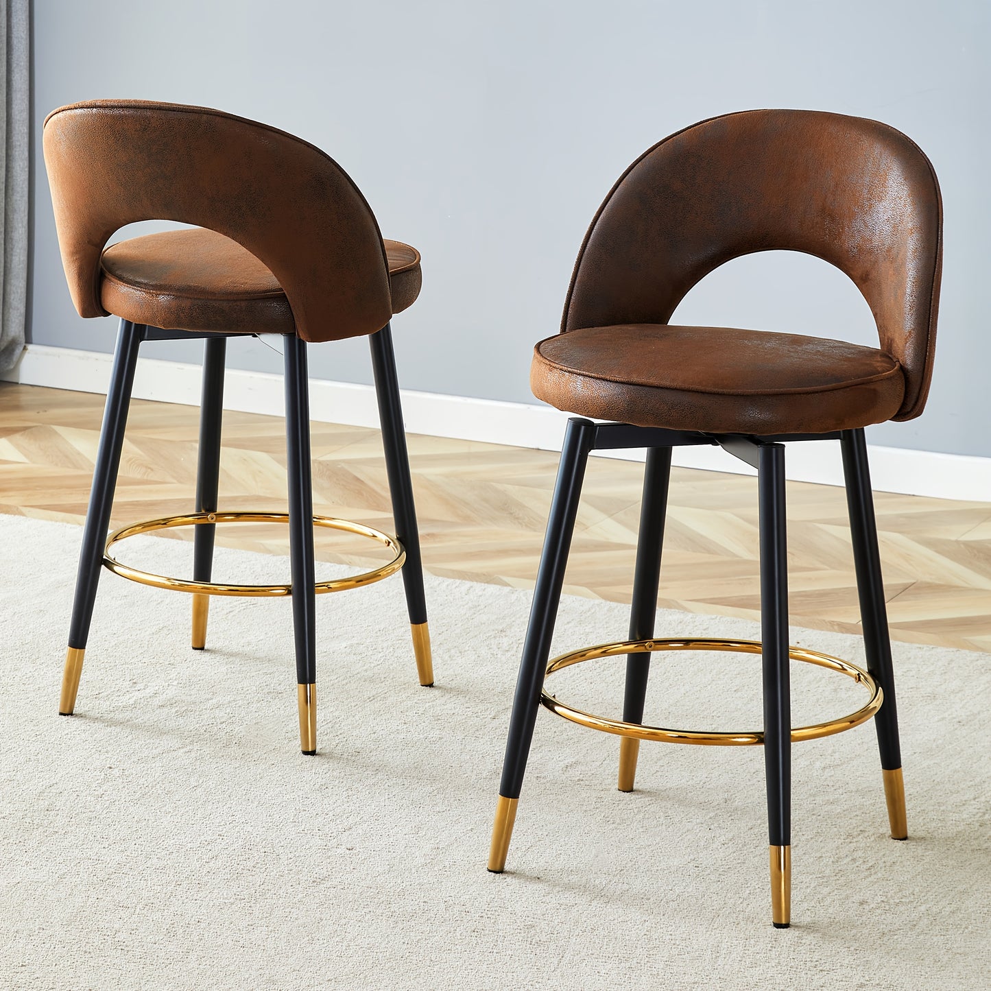 Barstoel – Barkruk – Keukenstoel – Draaistoel – Bistrostoel – Bruin – 360° Draaifunctie – Bamboe Met Comfortabele Katoenen Bekleding