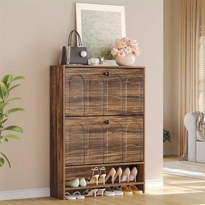 Schoenenkast Smal – Schoenenopberger – Schoenenschuifkast – Halmeubel – Schoenrek – Space-Saving Design – Duurzame Houten Constructie – 2 Kiepdeuren & Open Plank