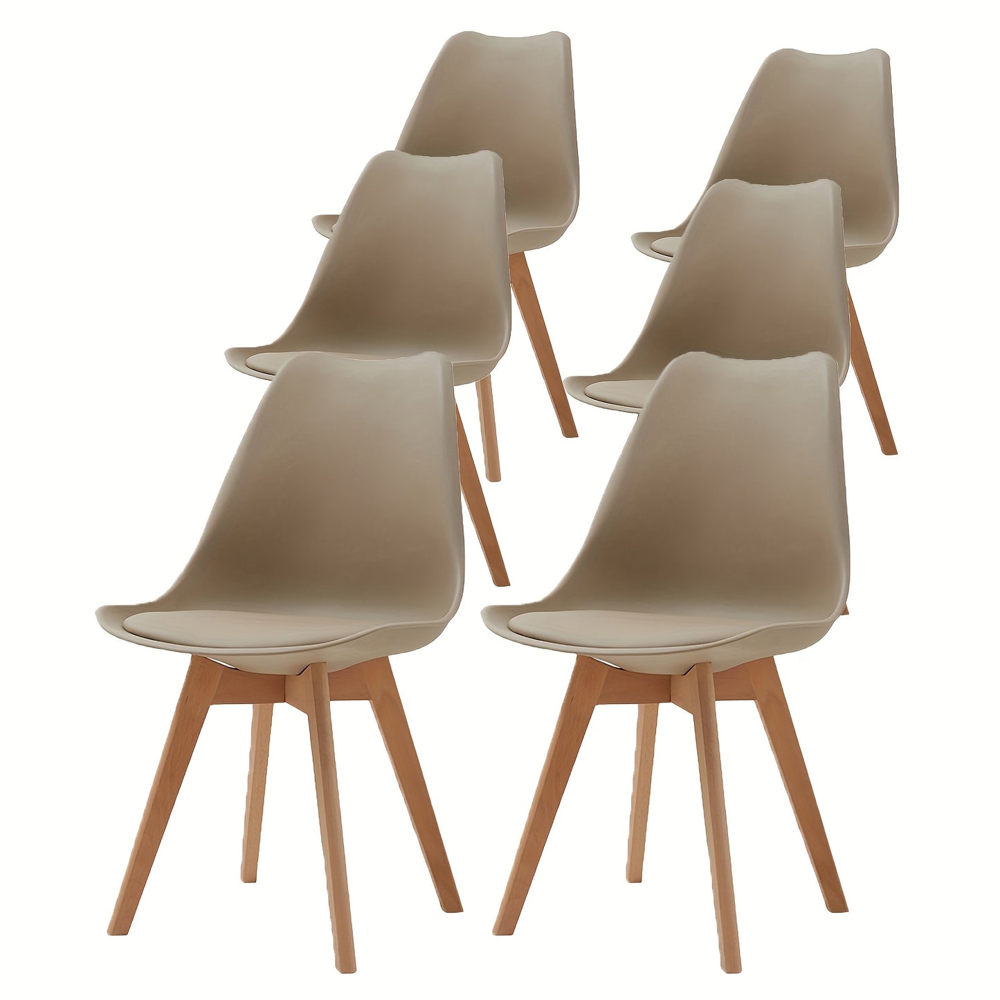Eetkamerstoelen – Keukenstoelen – Stoelen Set – Design Stoelen – Tulpen Stoelen – Set van 6 – Beukenhouten Poten – Ergonomische Rugleuning – Khaki