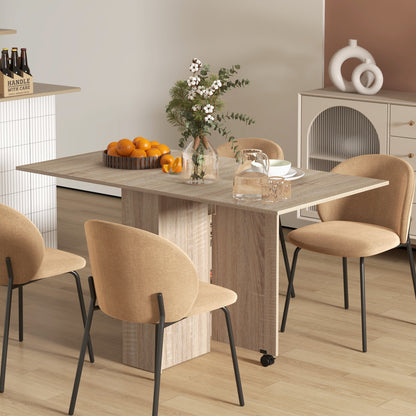 Inklapbare Eettafel – Opklapbare Tafel – Uitklapbare Tafel – Klaptafel – Tafel Op Wieltjes – 140x80x74 cm – Natuurlijk Hout – Met 2 Opklapbare Bladen En 2 Planken