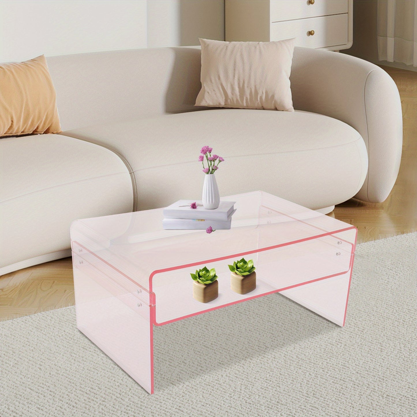 Salontafel – Bijzettafel – Koffietafel – Side Table – Woonkamertafel – Acryl – Dubbelbladig Ontwerp – 80x50x38 cm – Roze Modern Design