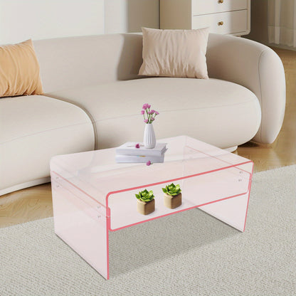 Salontafel – Bijzettafel – Koffietafel – Side Table – Woonkamertafel – Acryl – Dubbelbladig Ontwerp – 80x50x38 cm – Roze Modern Design