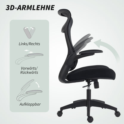 Bureaustoel – Ergonomische Stoel – Office Chair – Gamestoel – Computerstoel – 3D-Verstelbare Armleuningen – Mesh Rugleuning – S-vormige Rugsteun – Kantelfunctie – Zwart