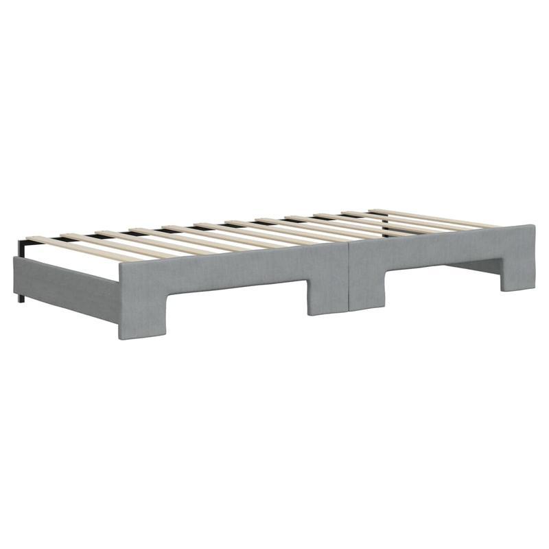 Slaapbank – Bedbank – Bankbed – Logeerbed – Opklapbed – Lichtgrijs Stof – Uitschuifbaar 90x200 cm – Massief Hardhouten Frame
