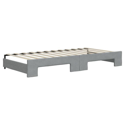 Slaapbank – Bedbank – Bankbed – Logeerbed – Opklapbed – Lichtgrijs Stof – Uitschuifbaar 90x200 cm – Massief Hardhouten Frame