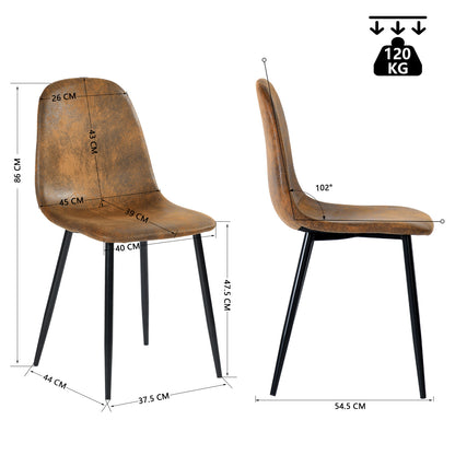 Bureaustoel – Werkstoel – Desk Chair – Office Chair – Vergaderstoel – Suède Bekleding – Ergonomische Rugleuning – Bruin – 45x54,5x86 cm – Metalen Frame – Set Van 4