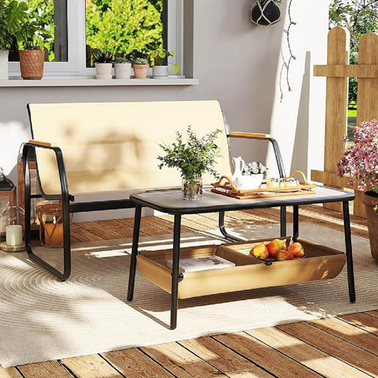 Tuinbank Set – Buitenbank – Tafelbank – Tuinmeubel – Balkonmeubel – Houtlook Afwerking – Versterkte Ondersteuning