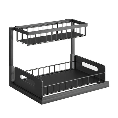 Ladeorganizer – Ladeverdeler – Keukenkastorganizer – Badkamerrek – Opbergmand – Uitschuifbare Lade – Verstelbare Hoogte – Metalen Stevige Constructie – Compact L-vormig Design 27x36x28 cm – Zwarte Roestbestendige Afwerking