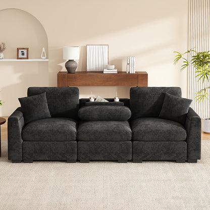 Chenille Bank – Inklapbare Sofa – Slaapbank – Zithoek – Opbergbank – Grijs – Met Opbergruimte & Inklapbare Tafel – Veelzijdig Inklapbaar & Comfortabel
