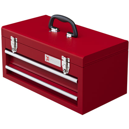 Gereedschapskist – Gereedschapsdoos – Toolkist – Opbergtas – Werkplaatskist – 2 Laden – Robuuste Stalen Sluitingen – Draagbaar 46x24x22 cm – Rood