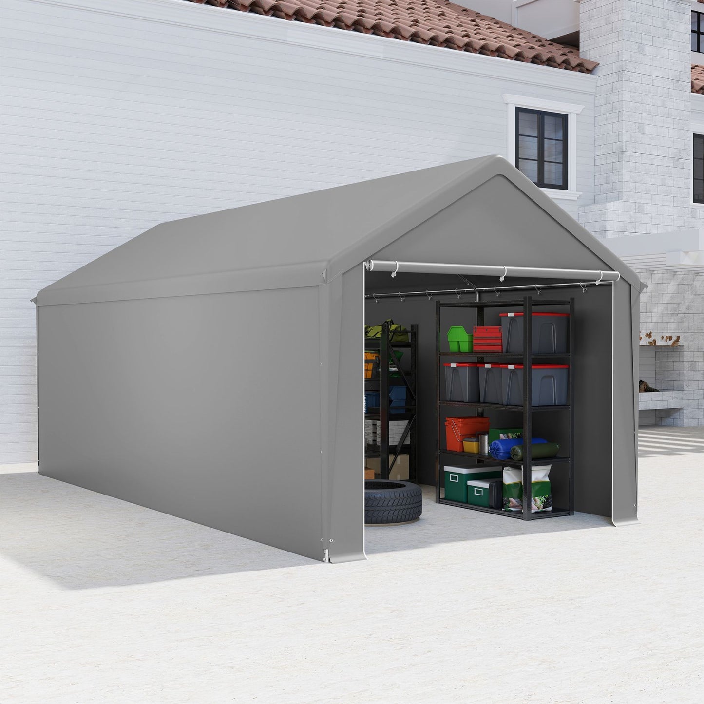 Carport Tent – Garage Tent – Opvouwbare Overkapping – Opslagtent – Auto Tent – 4x6 Meter – Stevig Metalen Frame – Afneembare Zijwanden