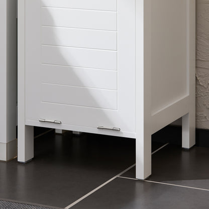 Badkamerkast – Kolomkast – Opbergkast – Smalle Kast – Vloerkast – Met Wasmand – 30x30x145 cm Wit – MDF & Bamboe