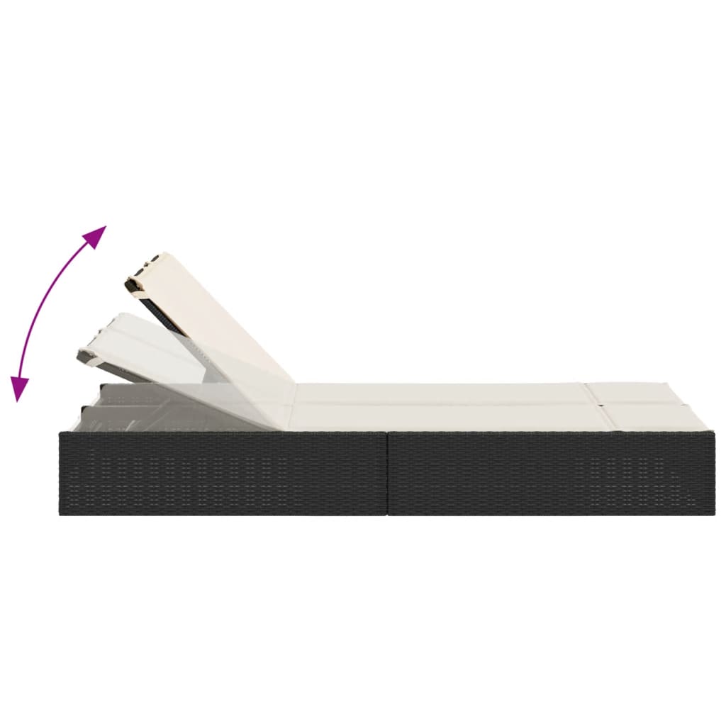 Dubbele Lounger – Tweezits Loungestoel – Buitenbank – Tuinbank – Zweisitzer Lounger – Verstelbare Rugleuning – Weerbestendig PE-Rattan – Zwart