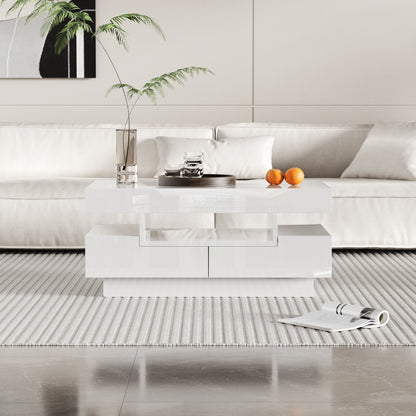 Salontafel – Koffietafel – Bijzettafel – Woonkamertafel – Opbergtafel – Hoogglans Wit – 4 Lades – Ruime Opbergruimte – Duurzaam Samengesteld Hout – Geen Montage Nodig