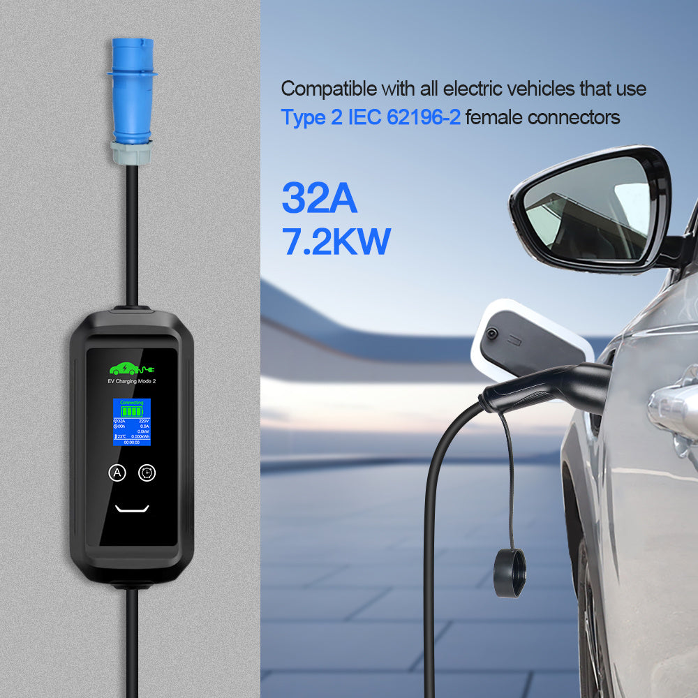 Oplader elektrische auto – EV-lader – Laadkabel – Laadstation – Thuislader – 7,2 kW 1-fase – TPU Laadkabel 5m met Muurbevestiging