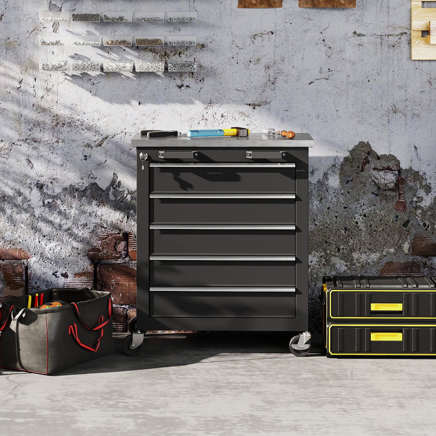 Gereedschapswagen – Werkplaatswagen – Tool Cabinet – Rolling Toolbox – Gereedschapskar – 5 Ruime Laden – Robuust Stalen Frame – Zwenkwielen Met Remfunctie