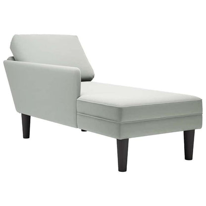Chaise Longue – Loungebank – Ligbank – Loungebed – Relaxfauteuil – Lichtgrijs Velvet – Inclusief Kussen – Rechter Armleuning