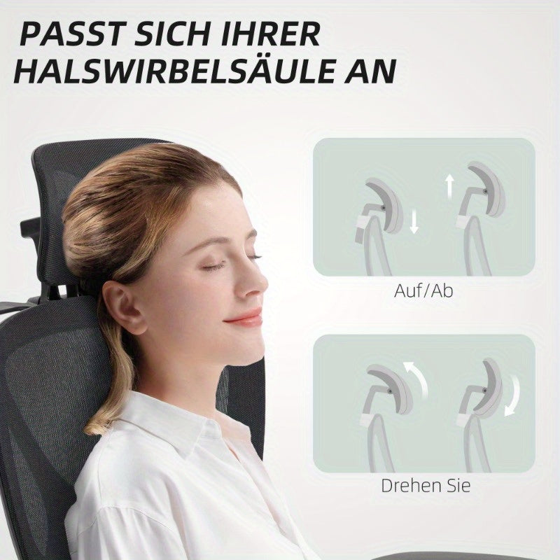 Bureaustoel – Ergonomische Stoel – Office Chair – Draaistoel – Kantoorstoel – Verstelbare Mesh Rugleuning – 3D Armleuningen & Lendensteun – Ademend Zwart – Kantelfunctie, Voetensteun & Jashanger