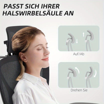 Bureaustoel – Ergonomische Stoel – Office Chair – Draaistoel – Kantoorstoel – Verstelbare Mesh Rugleuning – 3D Armleuningen & Lendensteun – Ademend Zwart – Kantelfunctie, Voetensteun & Jashanger
