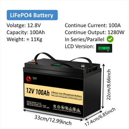 Accu – Batterij – Lithium Accu – LiFePO4 Accu – 12V 100Ah – Met LCD-Display – Lange Levensduur & Lichtgewicht