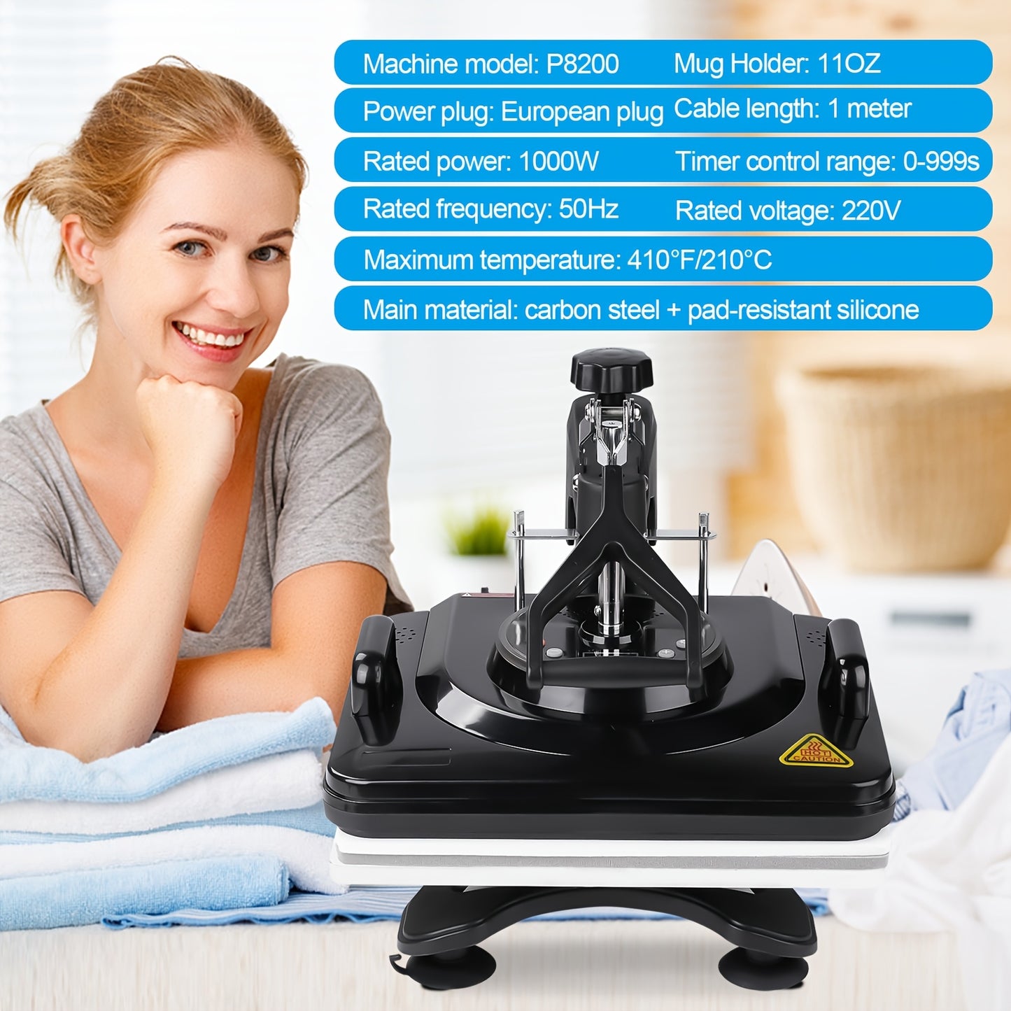 8-In-1 Hittepers – Textielpers – T-Shirt Pers – Mokken Pers – Petten Pers – 29x38 Cm Werkoppervlak – 1000W Verwarming