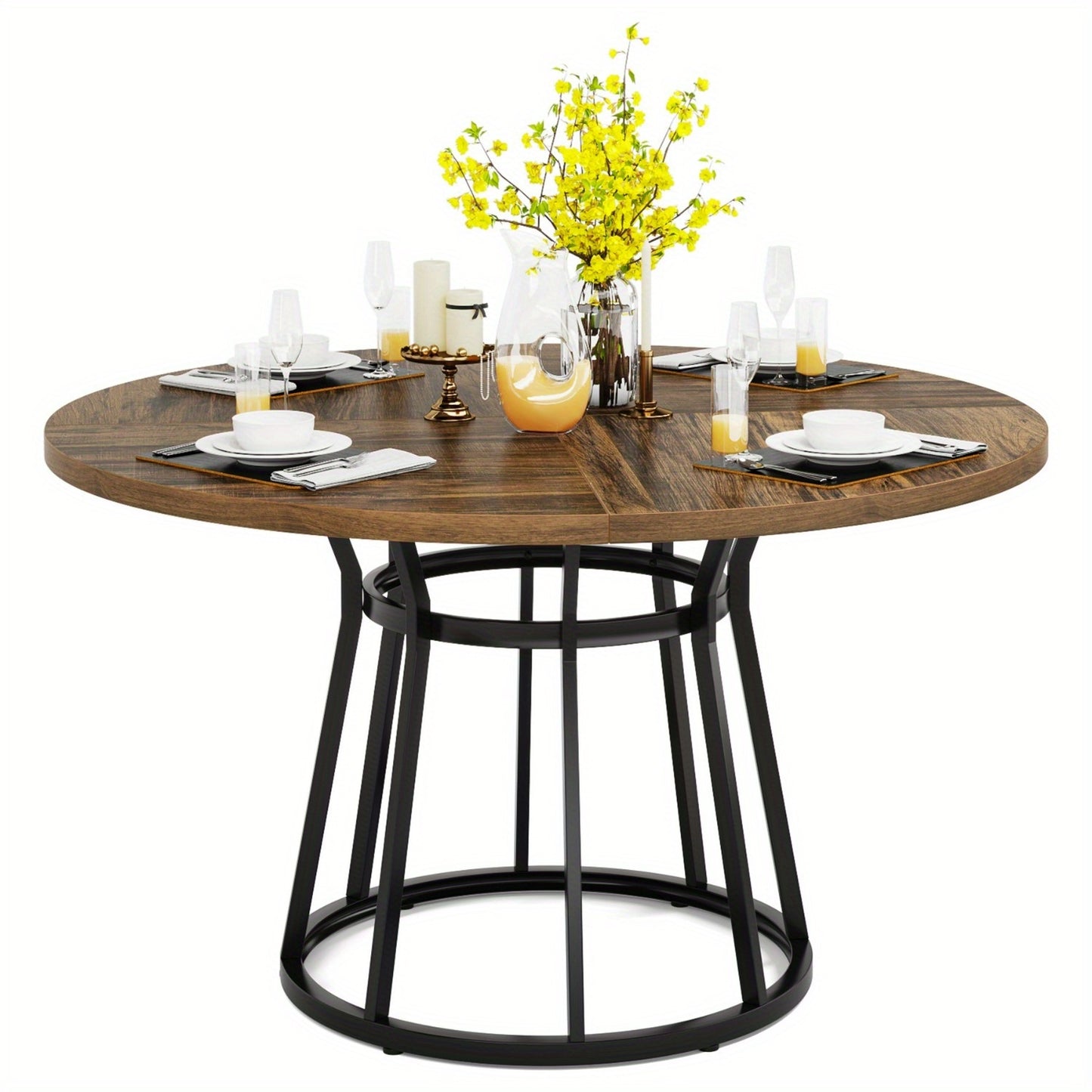 Ronde Eettafel – Ronde Keukentafel – Kleine Tafel – Eetkamertafel – Cirkel Tafel – 80 cm – Grijs MDF Blad – Stevig Metalen Onderstel