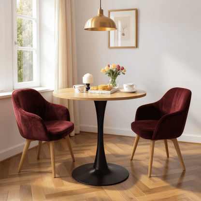 Ronde Eettafel – Rond Tafelblad – Bistrotafel – Cafétafel – Bar Tafel – Industrieel Design – MDF Tafelblad – Zwarte Stalen Voet – 80 cm Diameter – 75 cm Hoogte